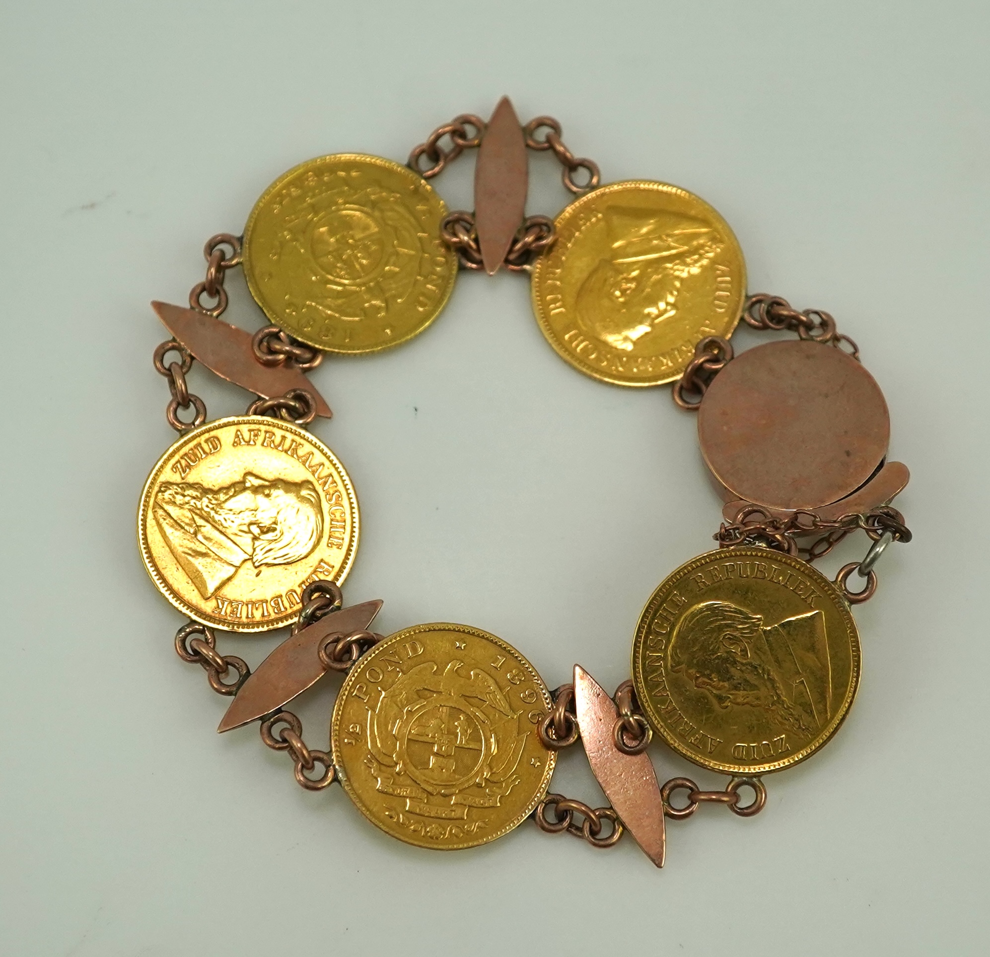 A late 19th century gold coin bracelet